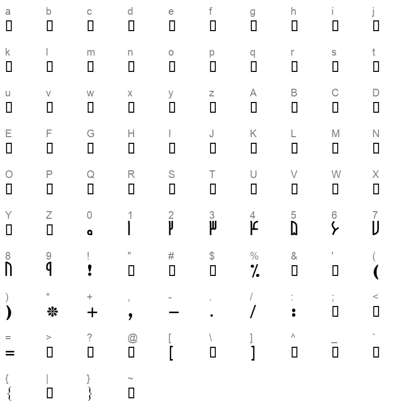 A Arghavan Bold Character Map