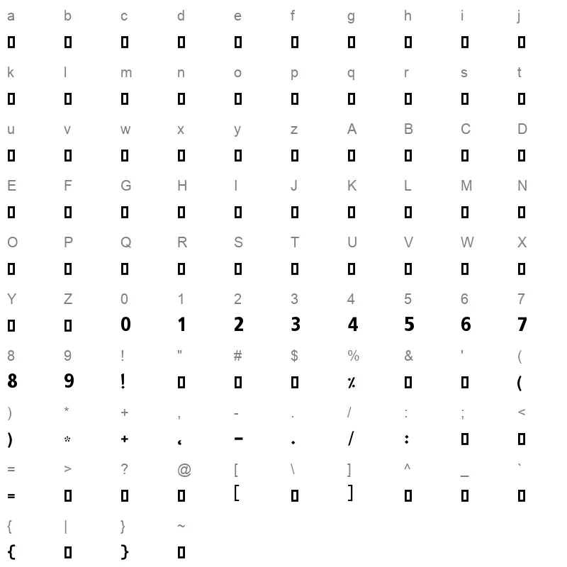 A Noor Bold Character Map