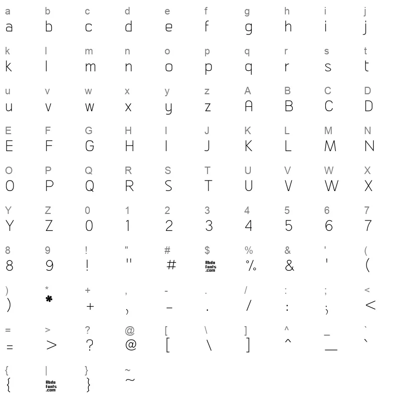Abdo Master ExtraLight Character Map