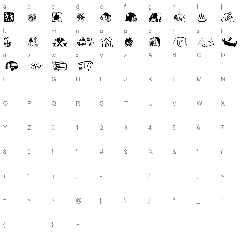 AEZcamping Character Map