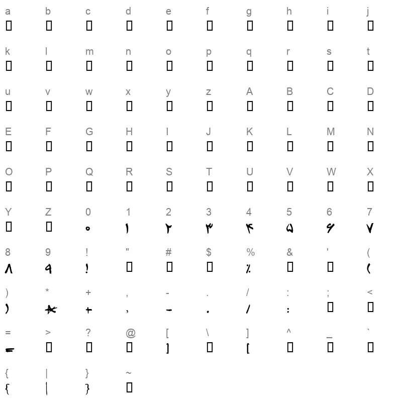 Afsaneh Font Character Map