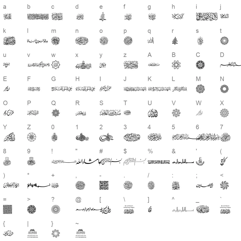 AGA IslamicPhrases KOsqwg3 Character Map