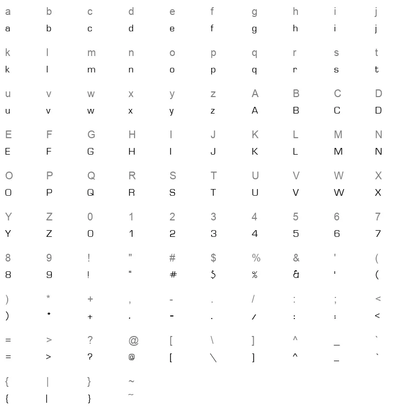 AGA Rasheeq Regular Character Map