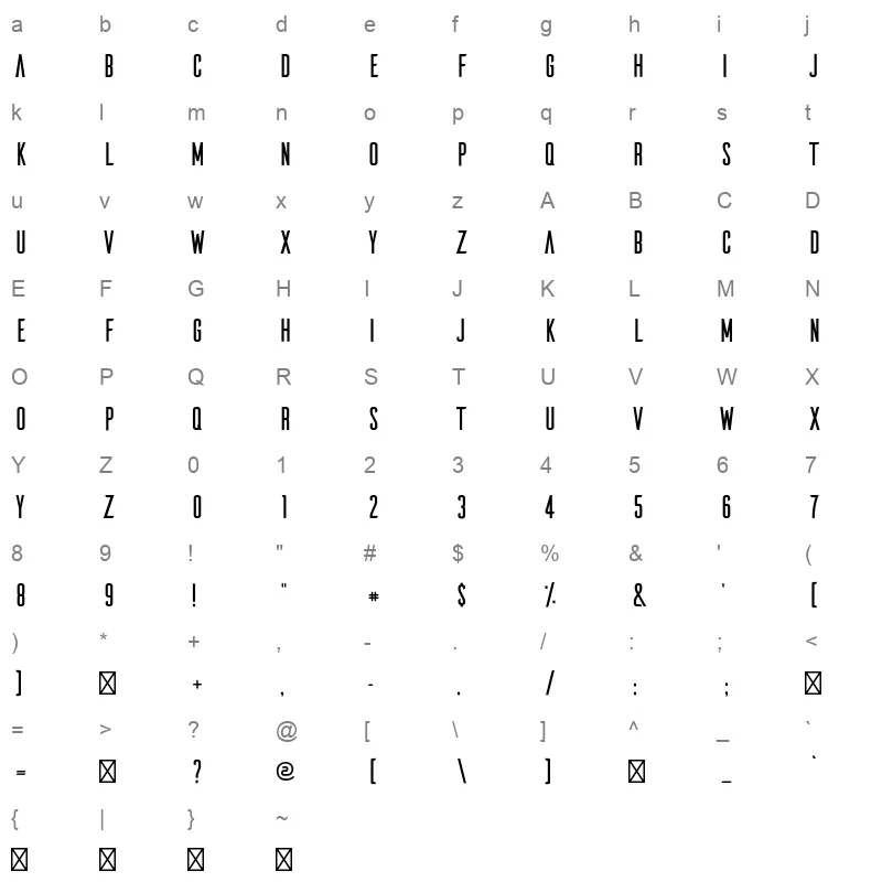 Ailerons Regular Character Map