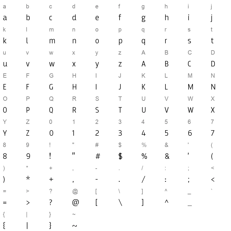 Al Qabas Light Character Map