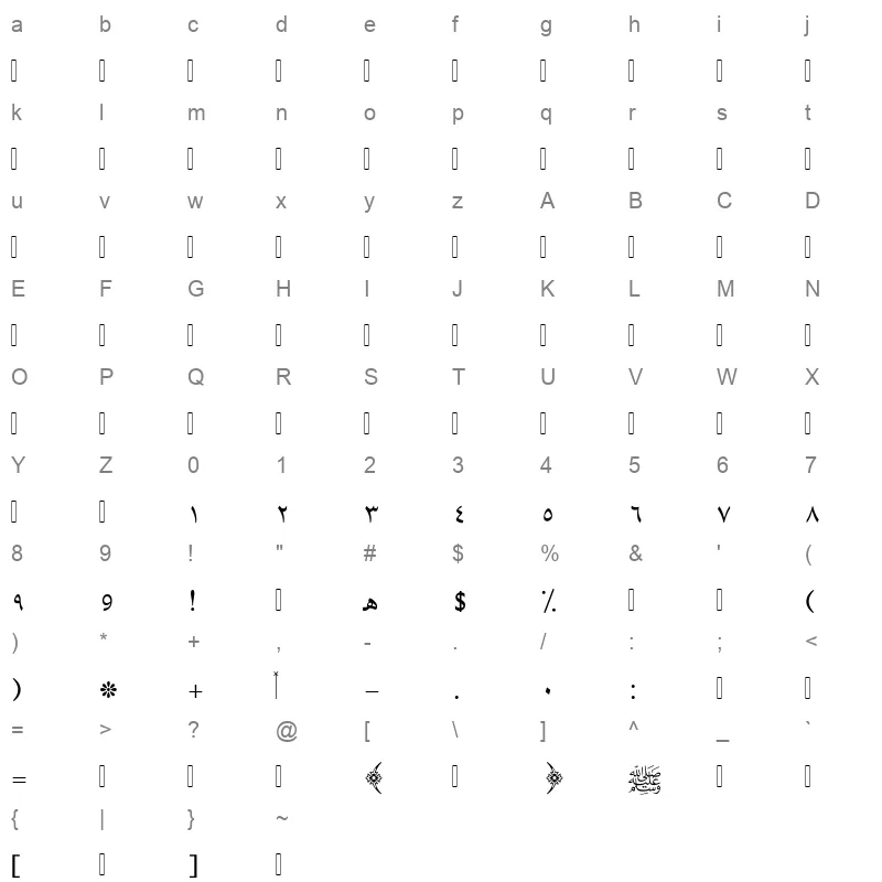 Al QuranAlKareemB Character Map