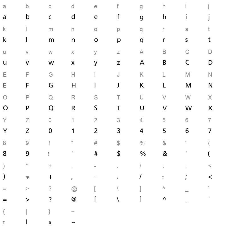 AlSharkTitle Light Character Map