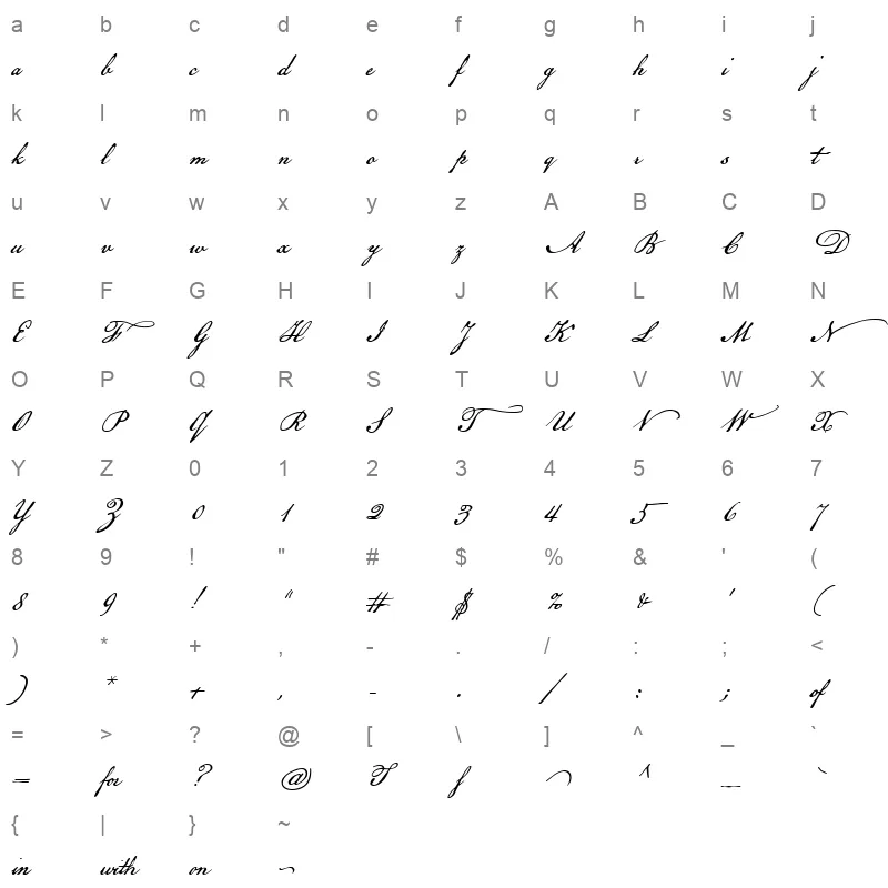 American Scribe Character Map