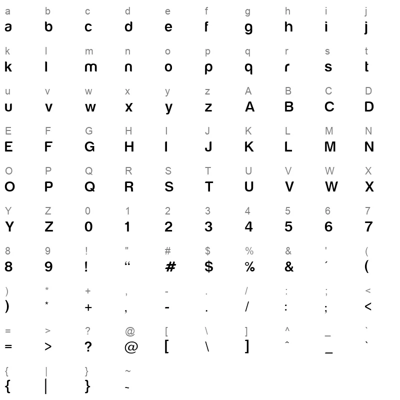 Amin Regular Character Map