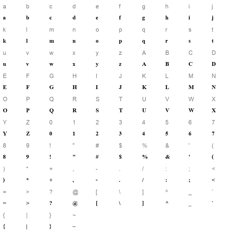 ANGSAUB Character Map