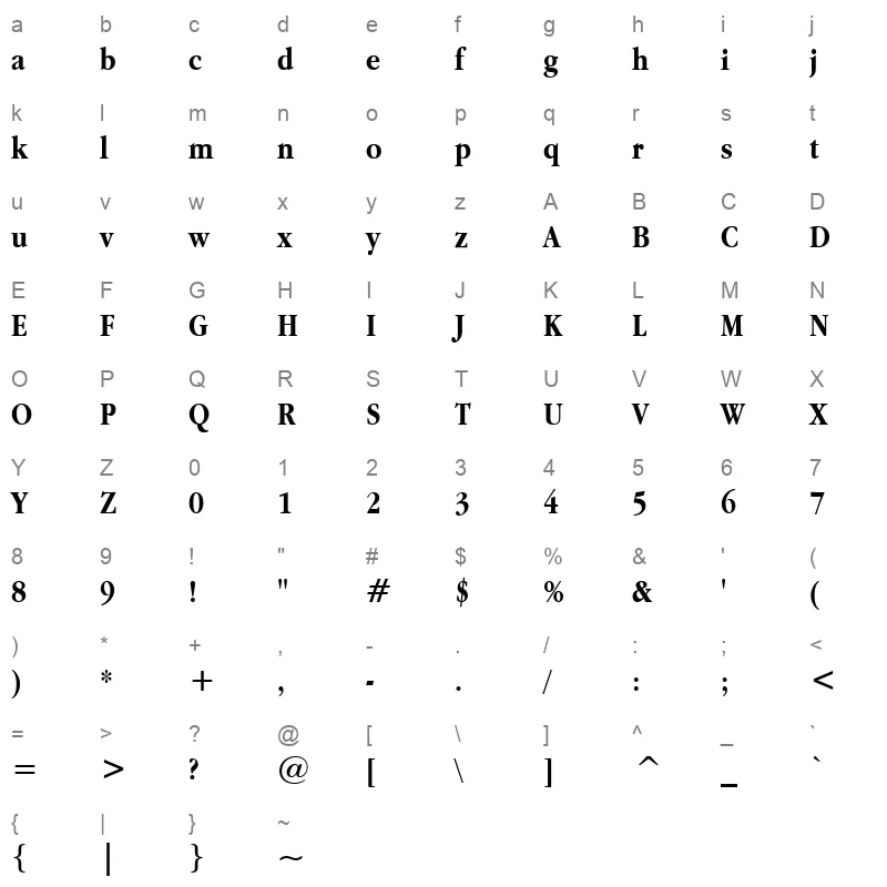 Apple Garamond Bold BT Character Map