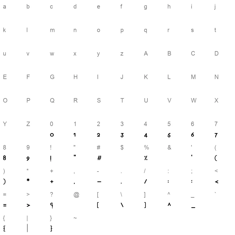 Aqlaam Regular Character Map
