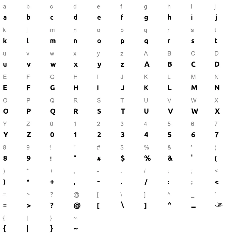 AraAqeeq Bold Character Map