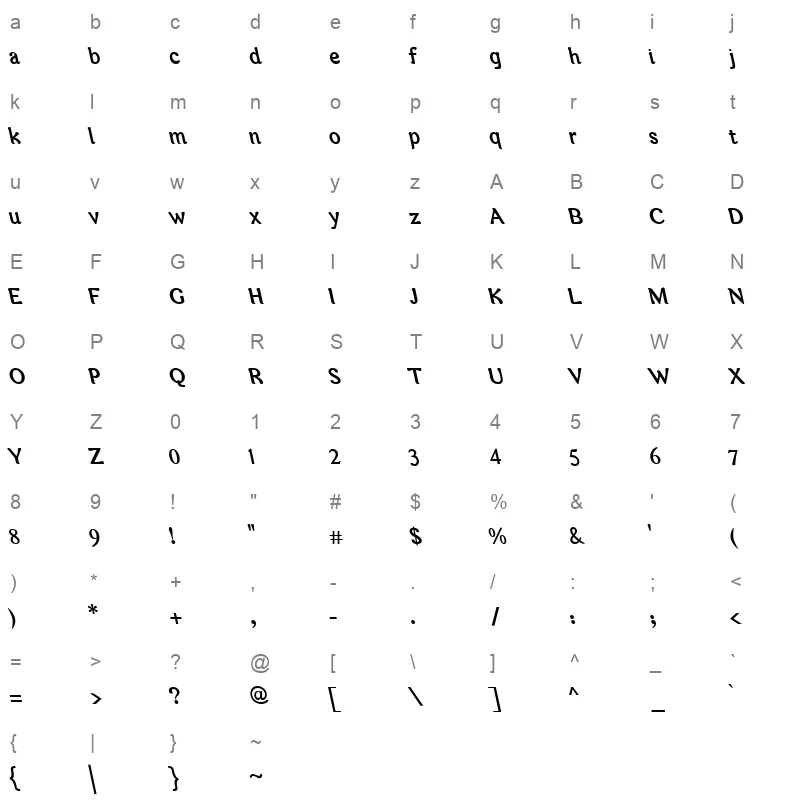 Arabetics Harfi Slant Bold Character Map