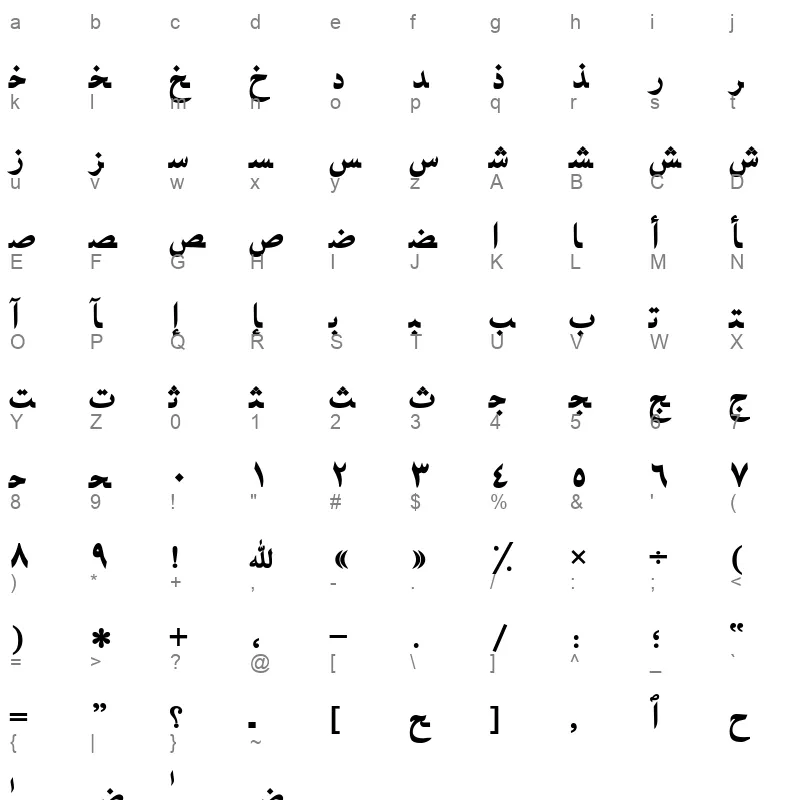 Arabic Bold Character Map