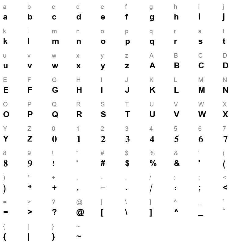 Arabic Transparent Bold Character Map