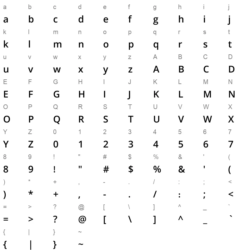 ArbFONTS Samim Medium Character Map