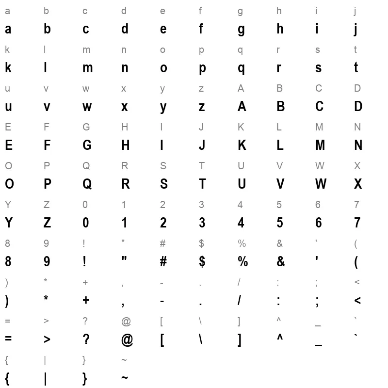 ARIALNB Character Map