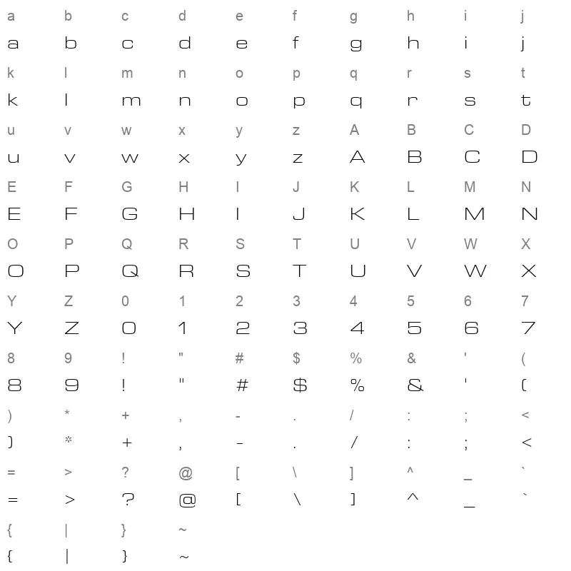 Arian LT Light Character Map