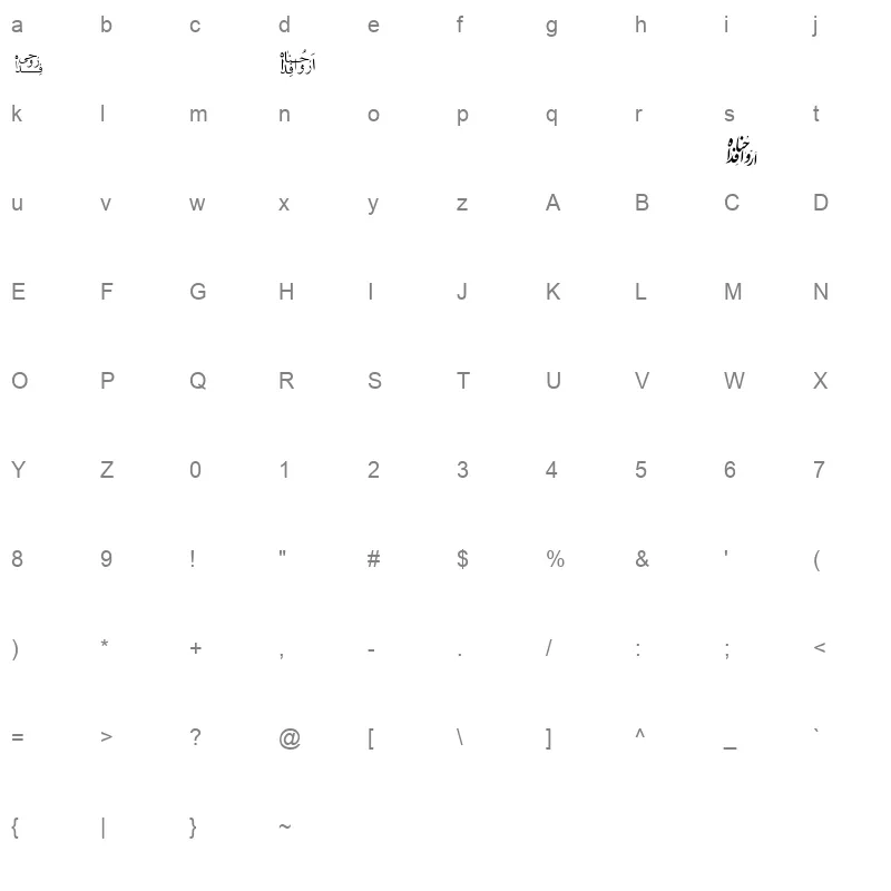 arvahonafedah Regular Character Map