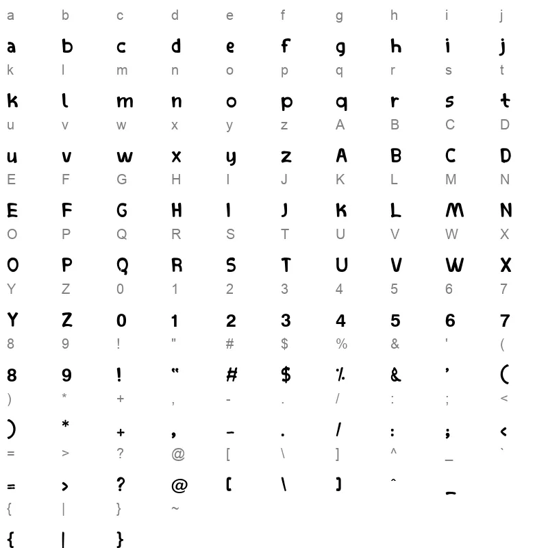 Asmaa Font Character Map