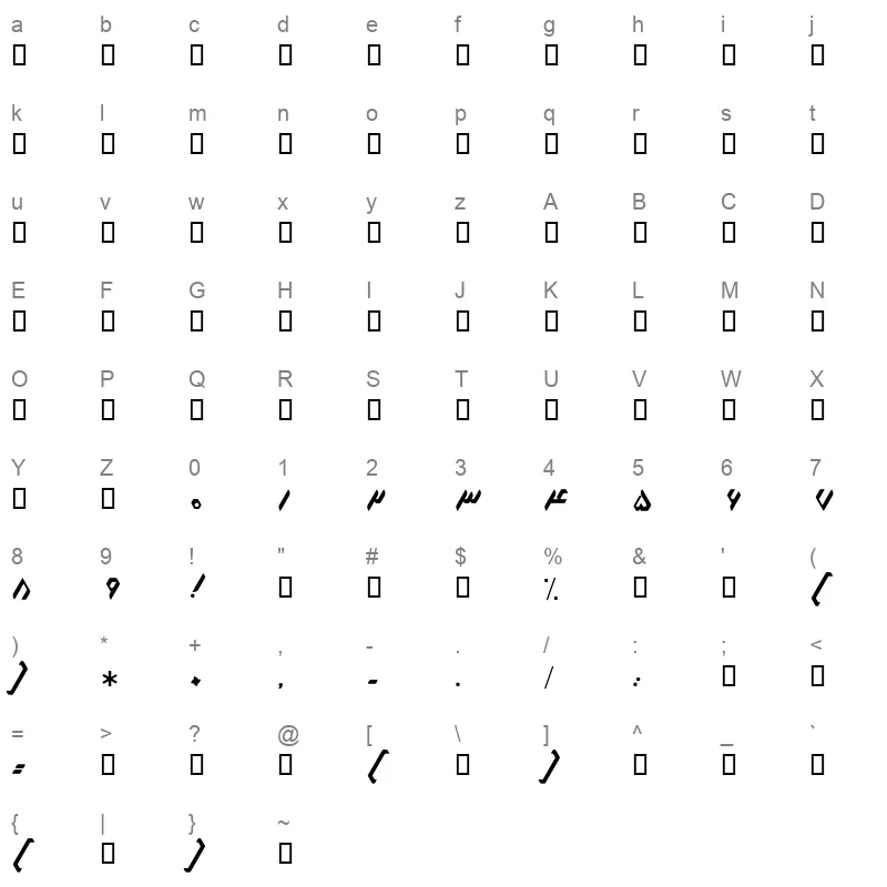B Haftad Regular Character Map