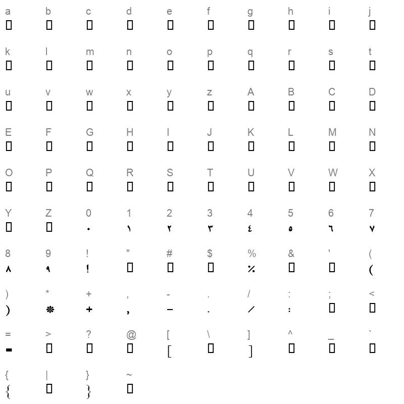 B Mashhad Bold Character Map