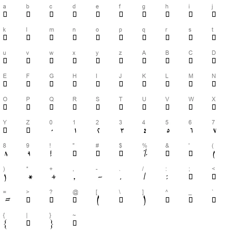 B Setareh Bold Character Map