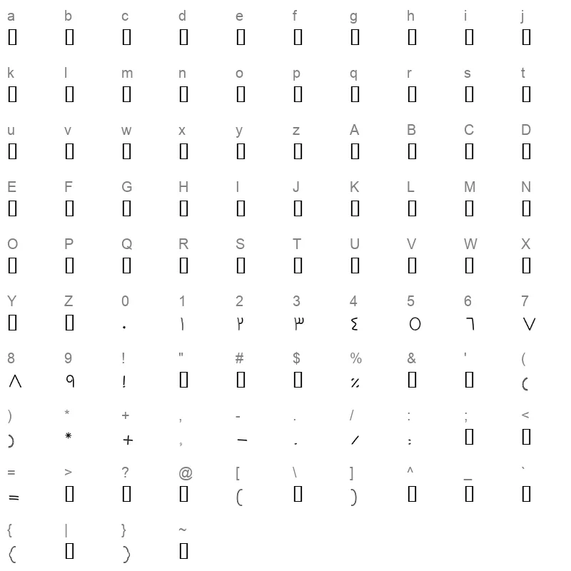 B Tanab Regular Character Map