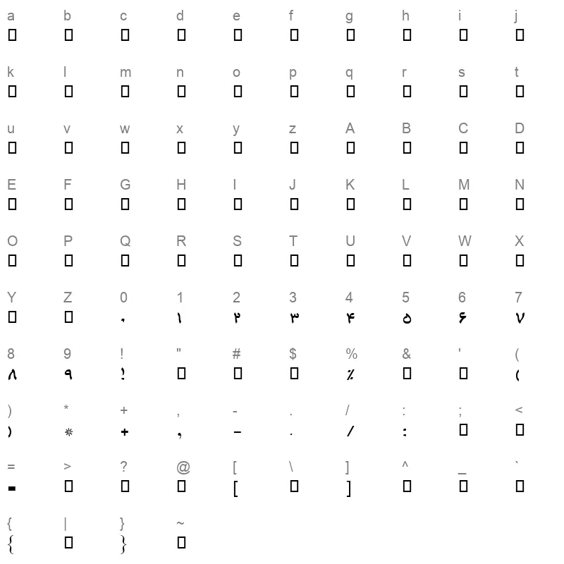 B Vahid Bold Character Map