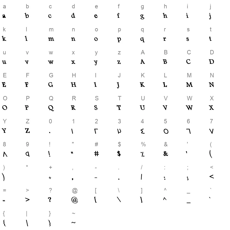 Basha 11c Medium italic Character Map