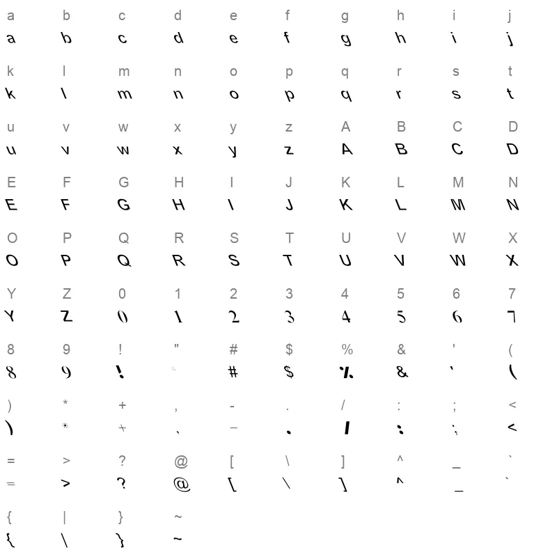 Basha 6C Italic Character Map