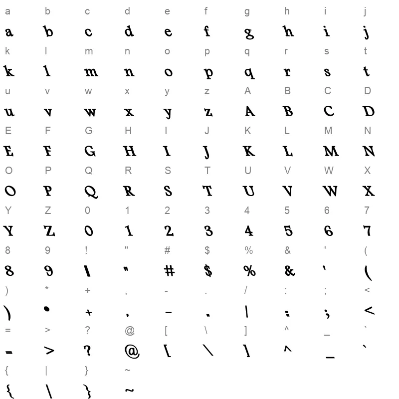 Basha 7B Bold Italic Character Map