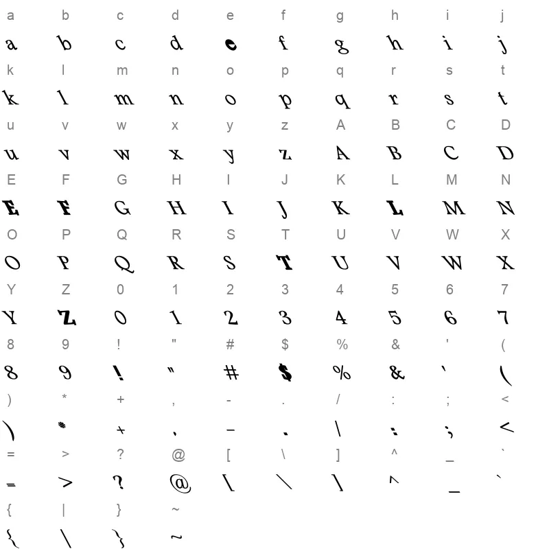 Basha 7D Medium Italic Character Map