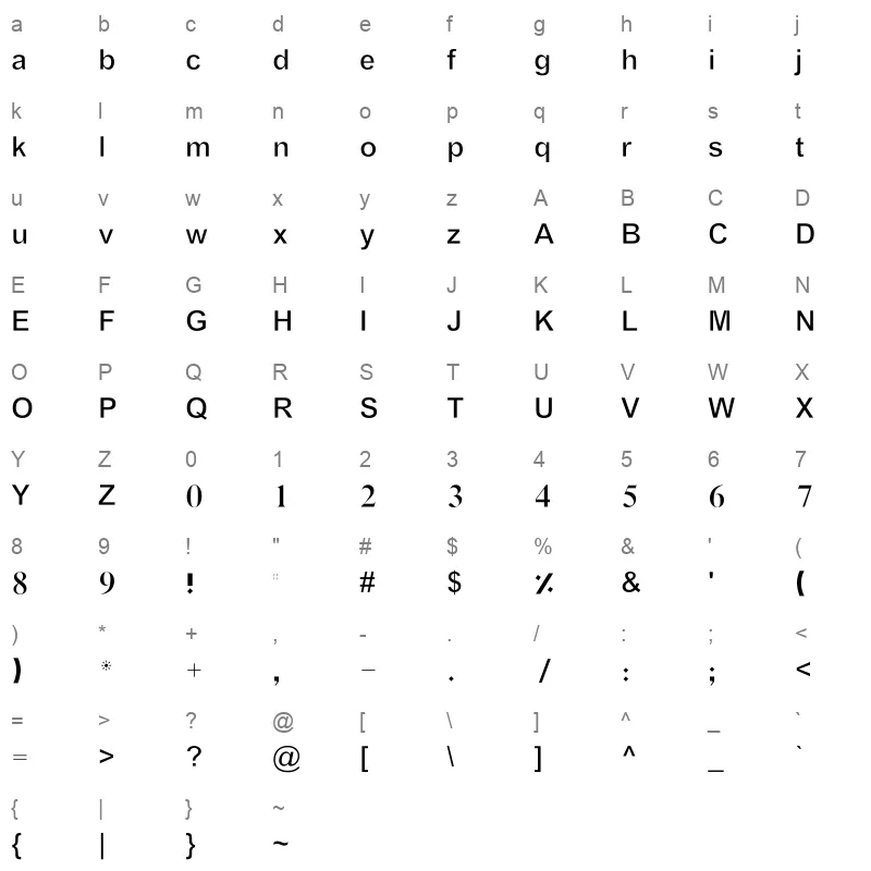 BASHA 8C Regular Character Map