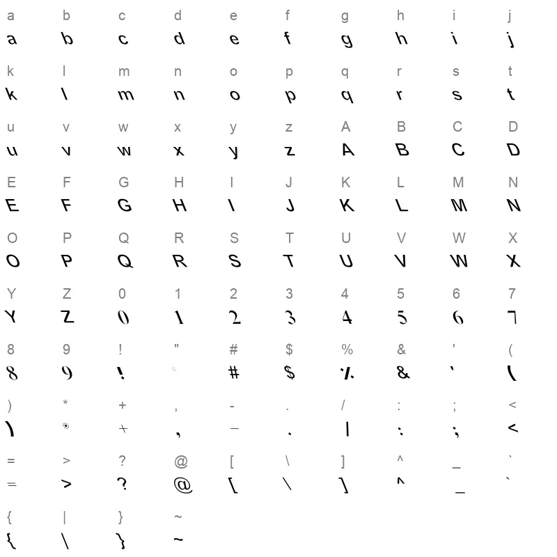 BASHA 8D Italic Medium Character Map