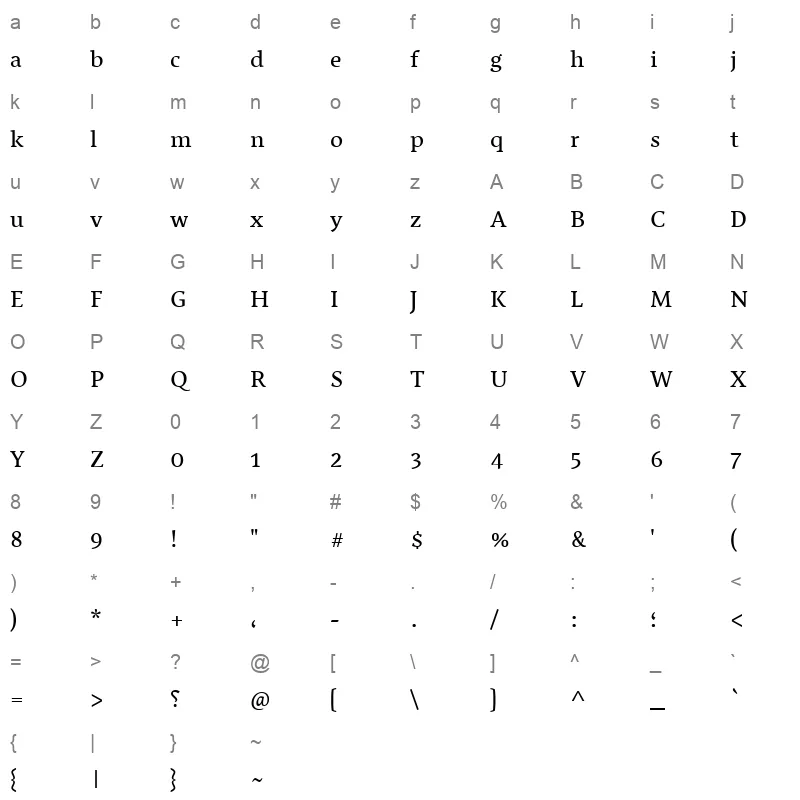 BBCNassim EX Regular Character Map