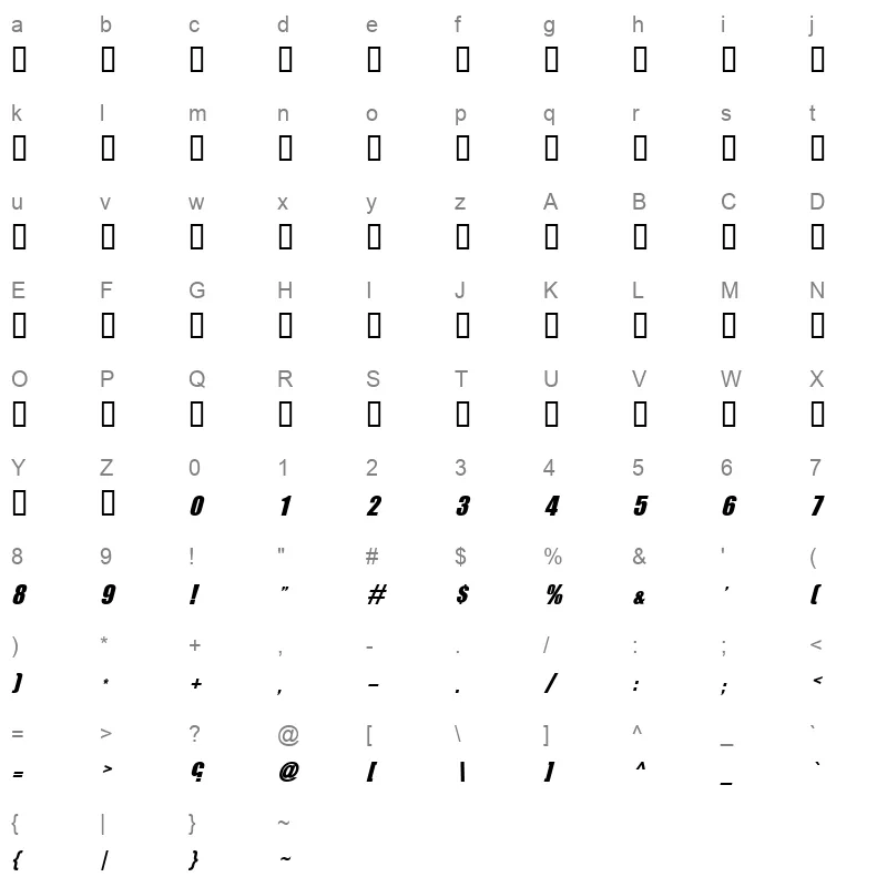 BeeatyWeather Bold Italic Character Map