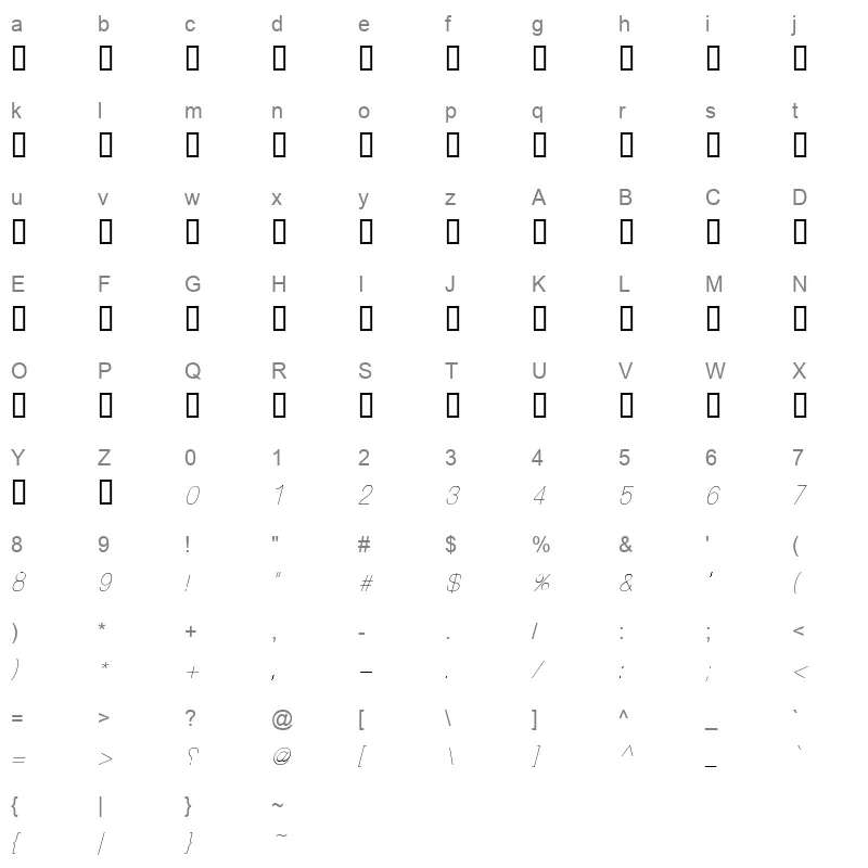 BeeatyWeather Light Italic Character Map