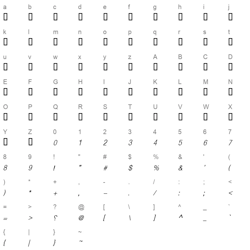 BeeatyWeather Medium Italic Character Map