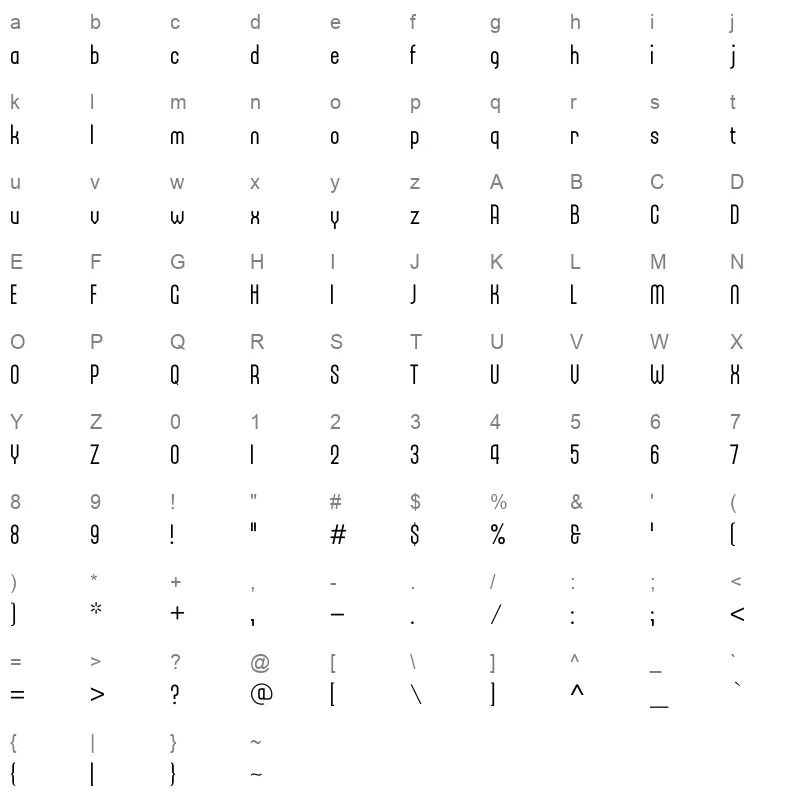 Bieta Regular Character Map
