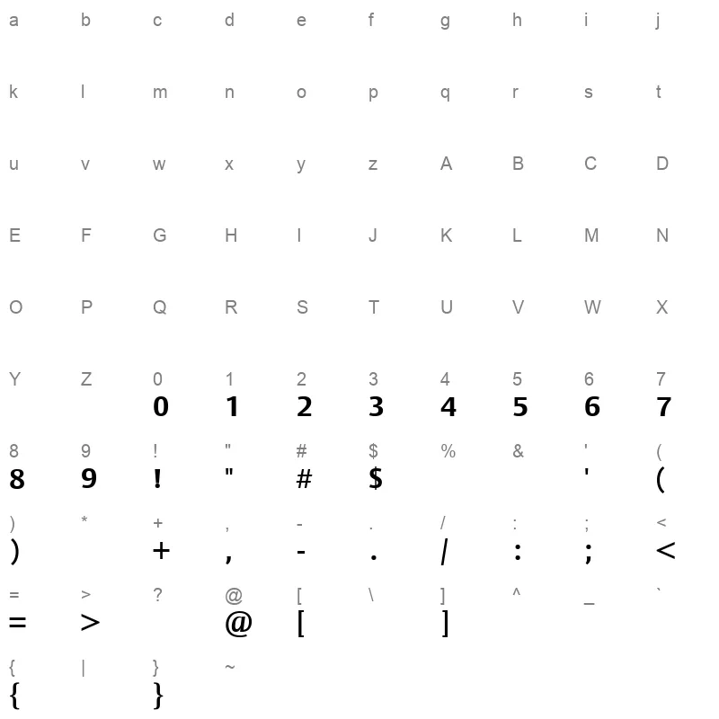 BigVesta Arabic Beta Bold Character Map