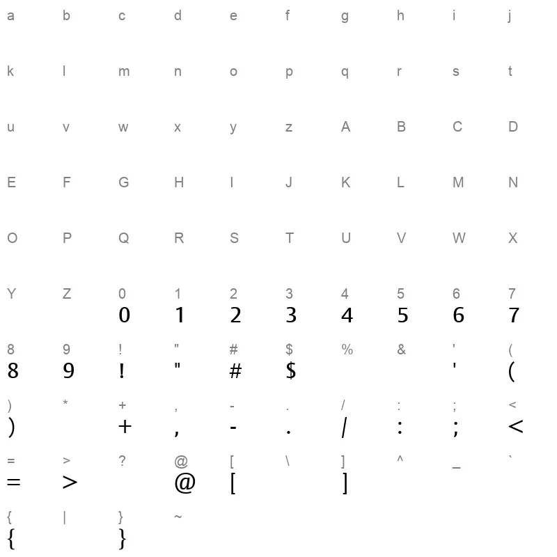 BigVesta Arabic Regular Character Map