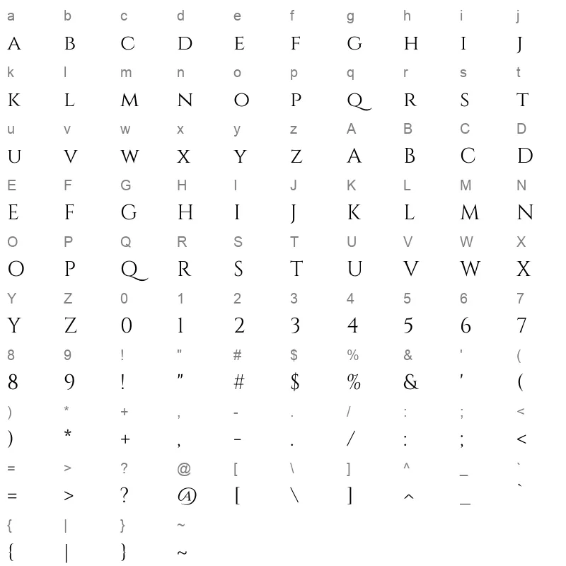 Cinzel Regular Character Map