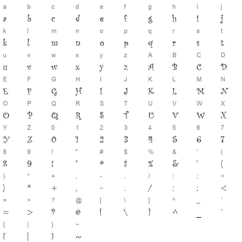 CURLZ Character Map