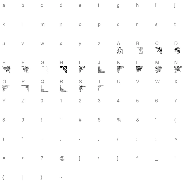 DBL Corners Regular Character Map