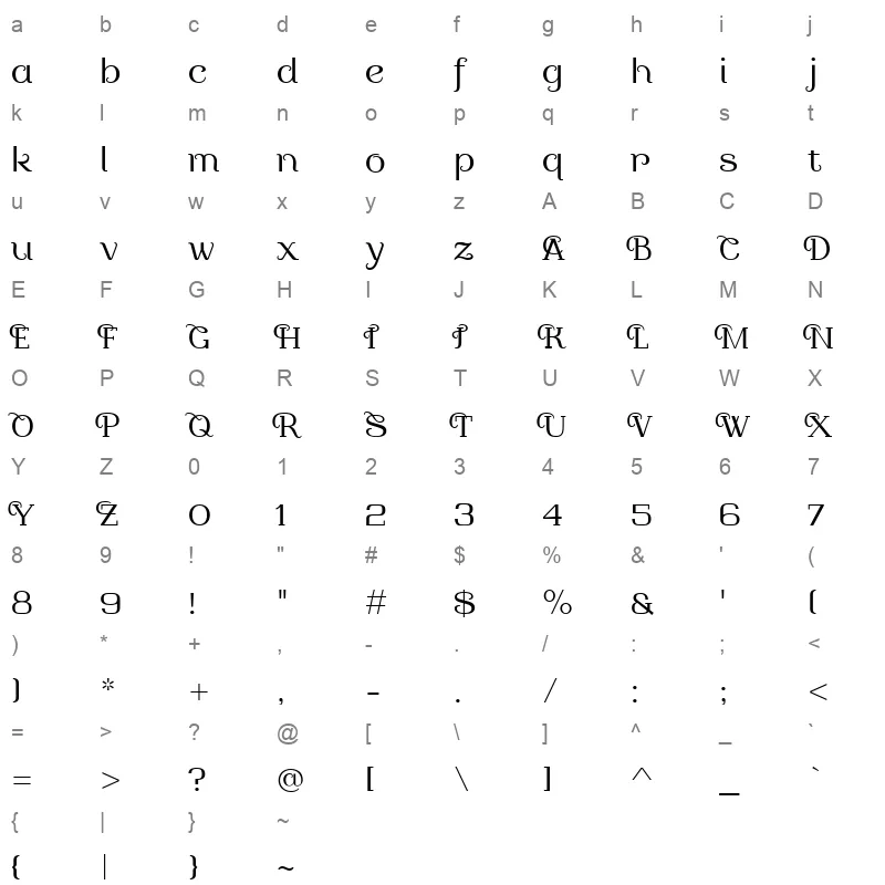 Decora Arabic Regular Character Map