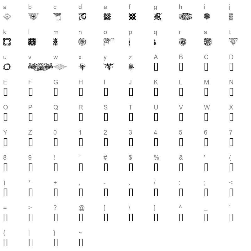 DesignerMotifs Regular Character Map