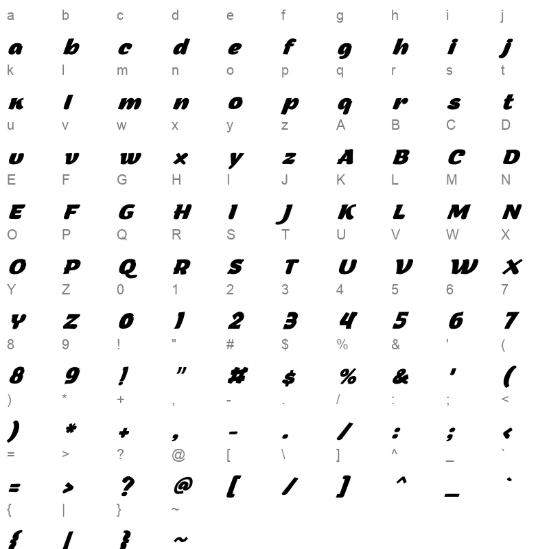 DG Aqsa italic Character Map