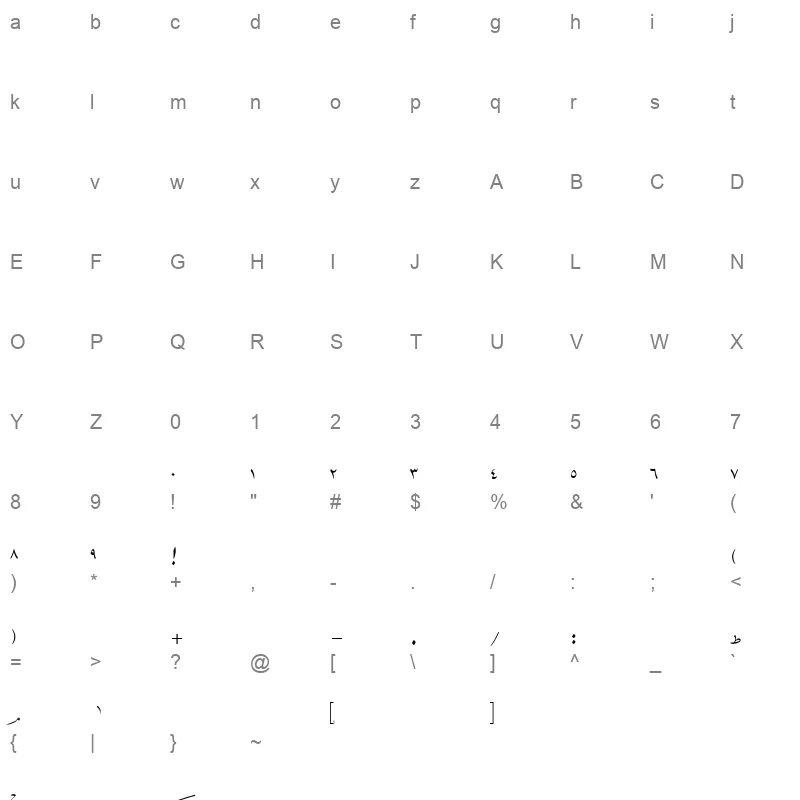 Dima thuluth Regular Character Map